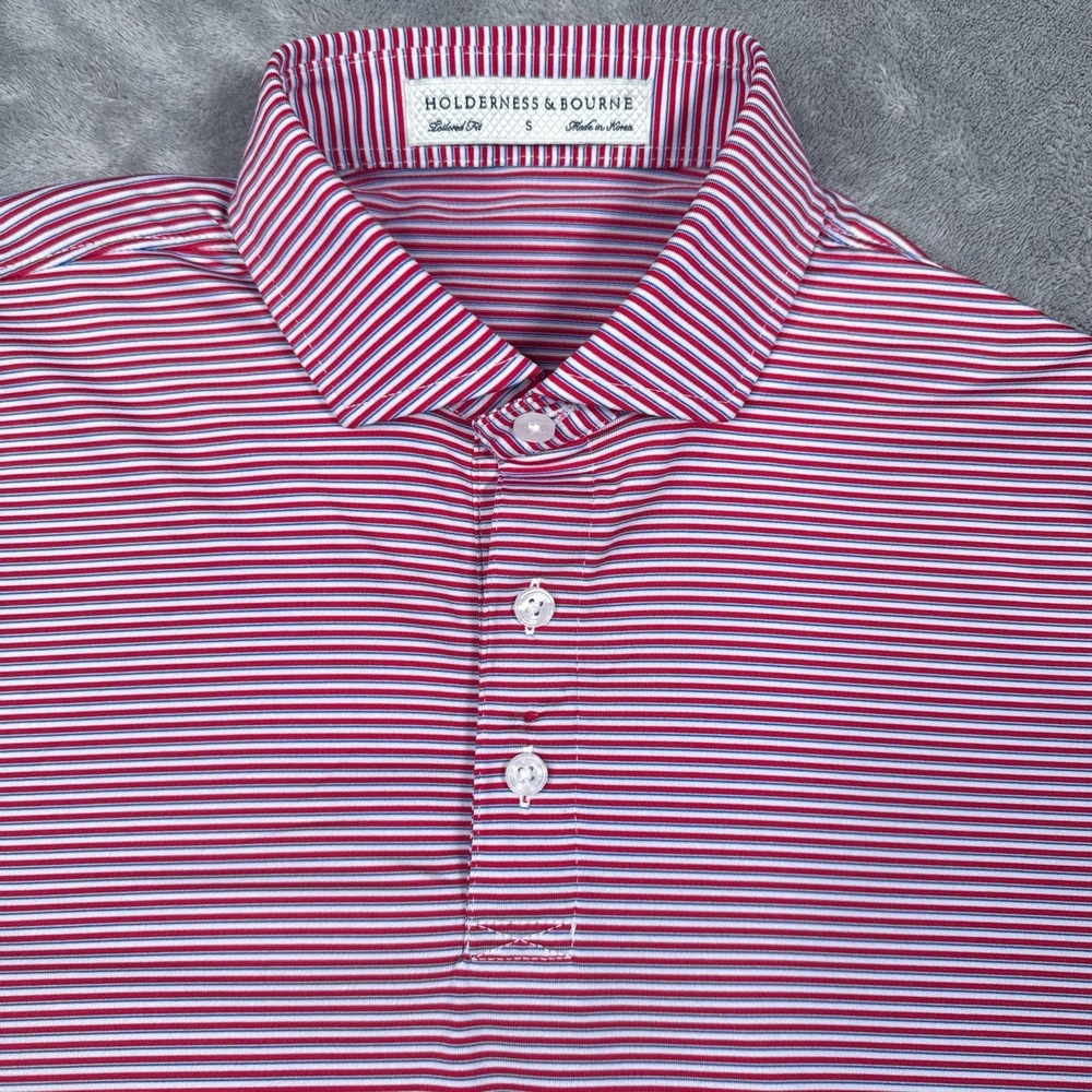 Holderness and Bourne Mens Striped Golf Polo Tailored Fit Small Red